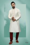 Raivat Ethnic Art Silk Mirror Embroidery Work Kurta Pajama In Cream Colour