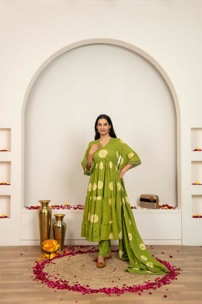 Joban Fashion Green Tie & Dye Cotton Suit Set