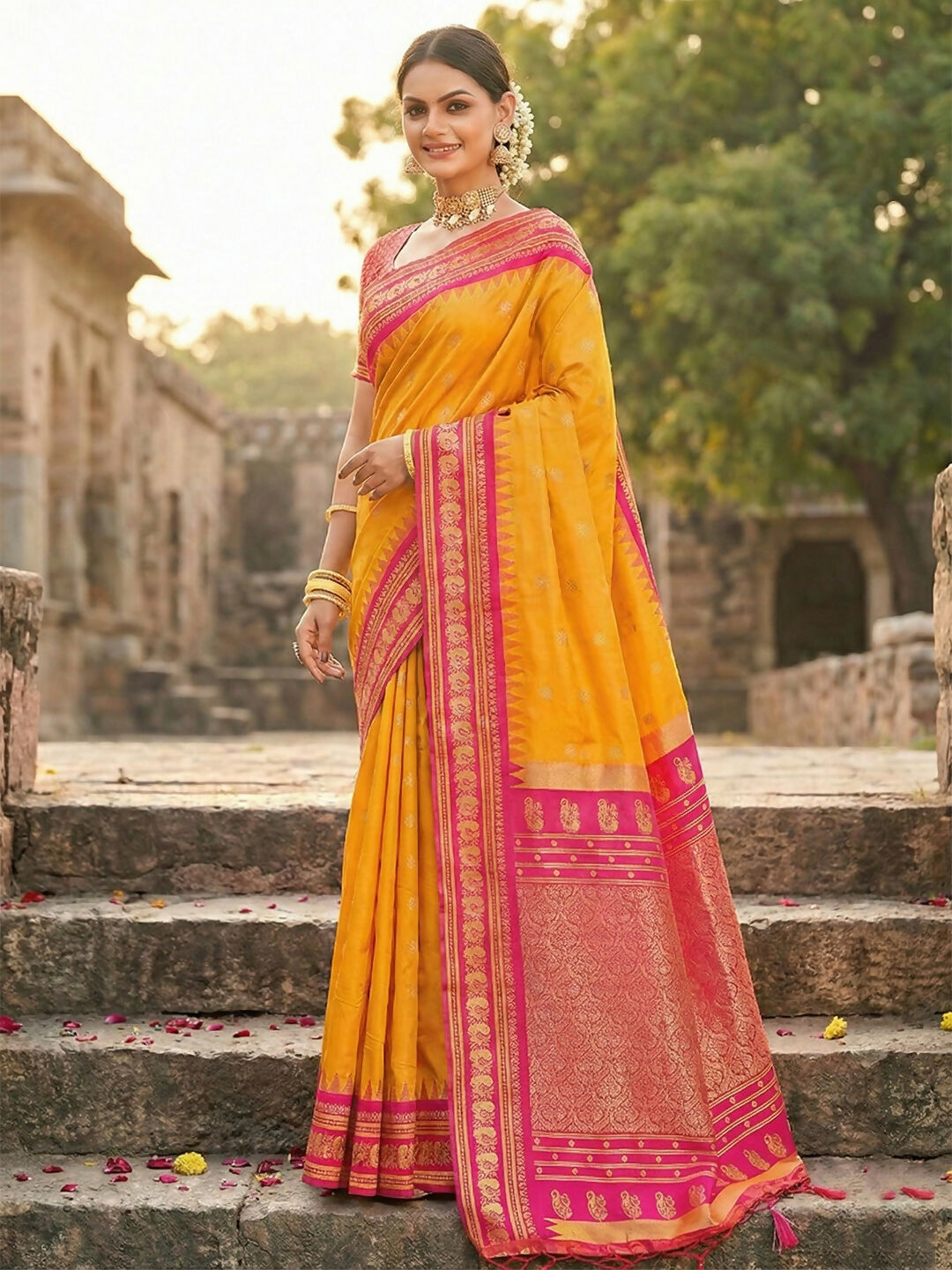 Shree Shyam Fashion Yellow Soft Silk Saree