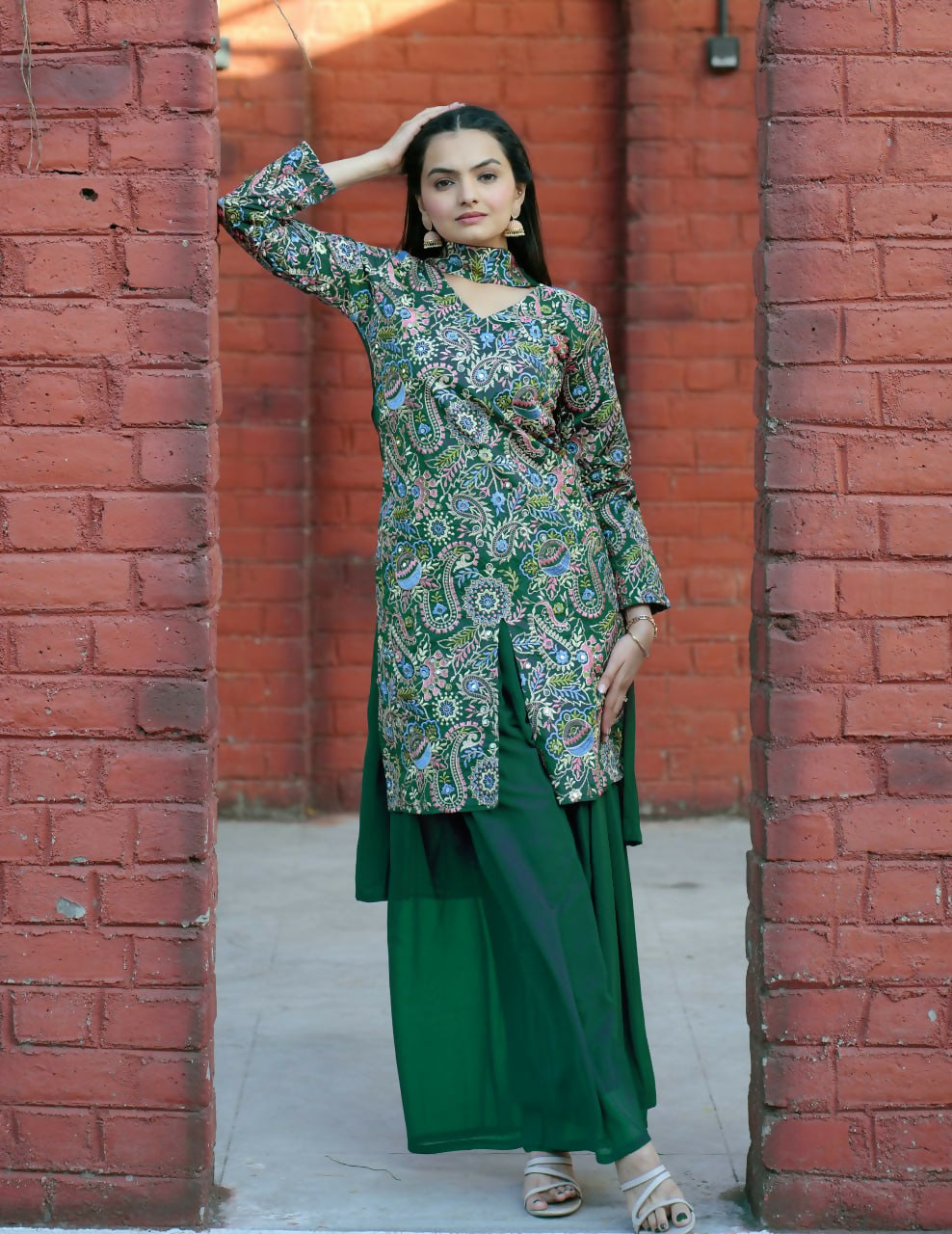 Joban Fashion Green Silk Embroidered Sharara Set