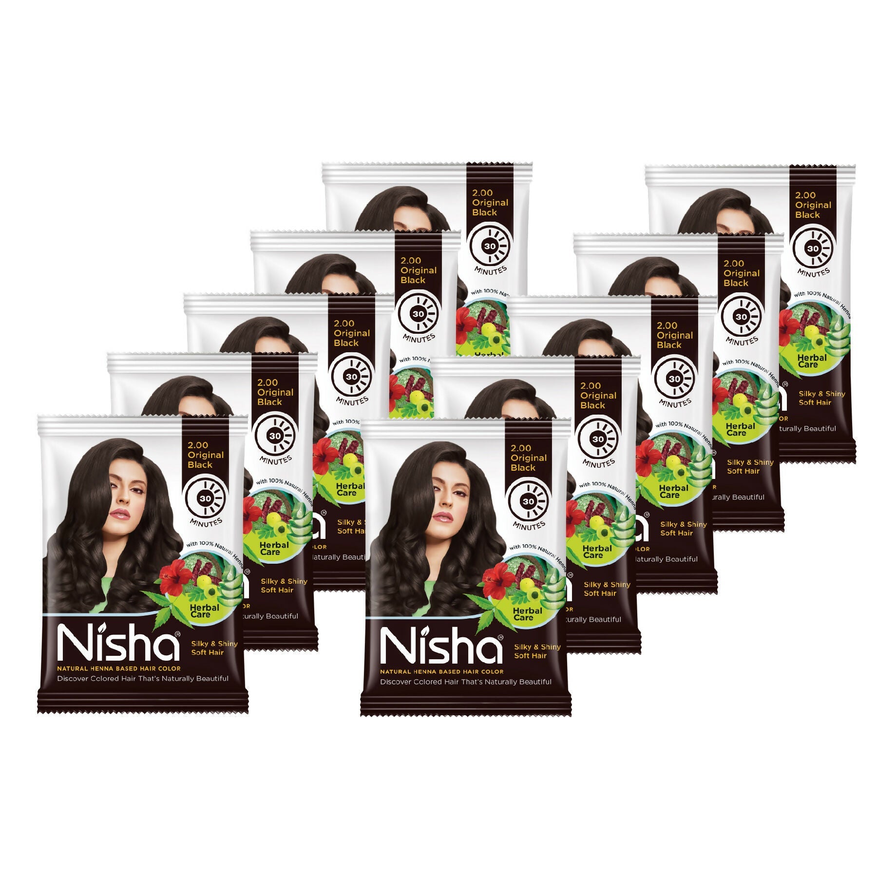 Nisha Henna Based Hair Colour for Women & Men Original Black (Pack of 10)