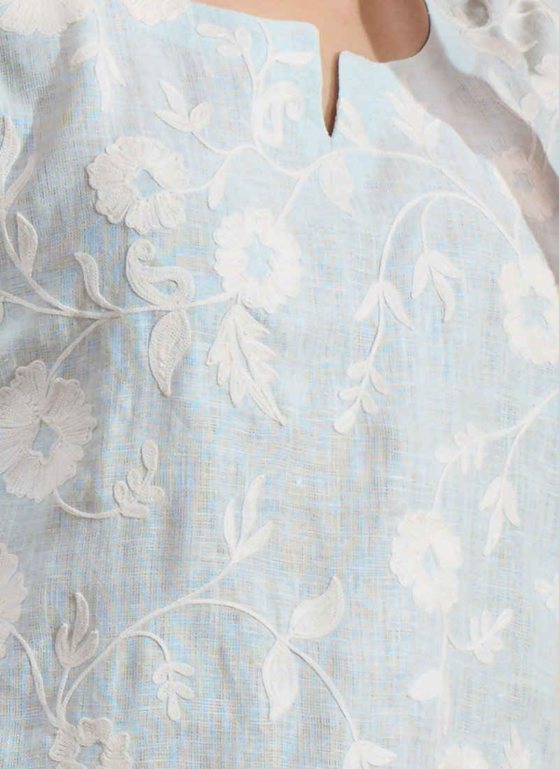 Joban Fashion Sky Blue Linen Embroidered Readymade Cord Set
