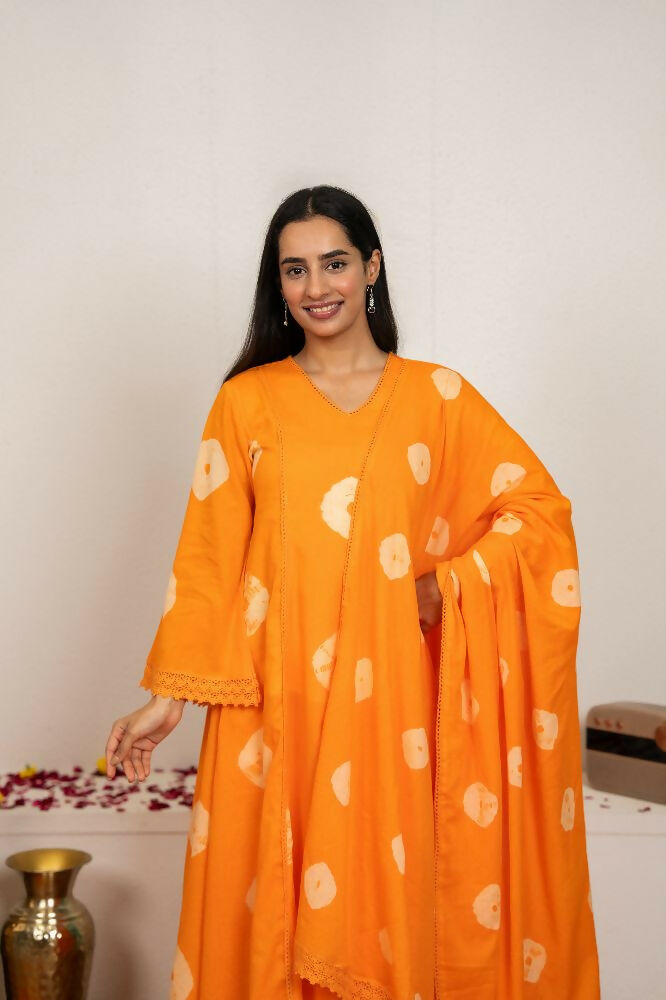 Joban Fashion Orange Tie & Dye Cotton Suit Set