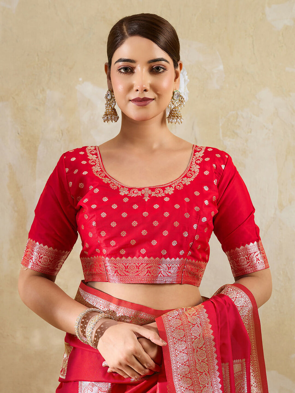 Shree Shyam Fashion Red Silk Blend Saree