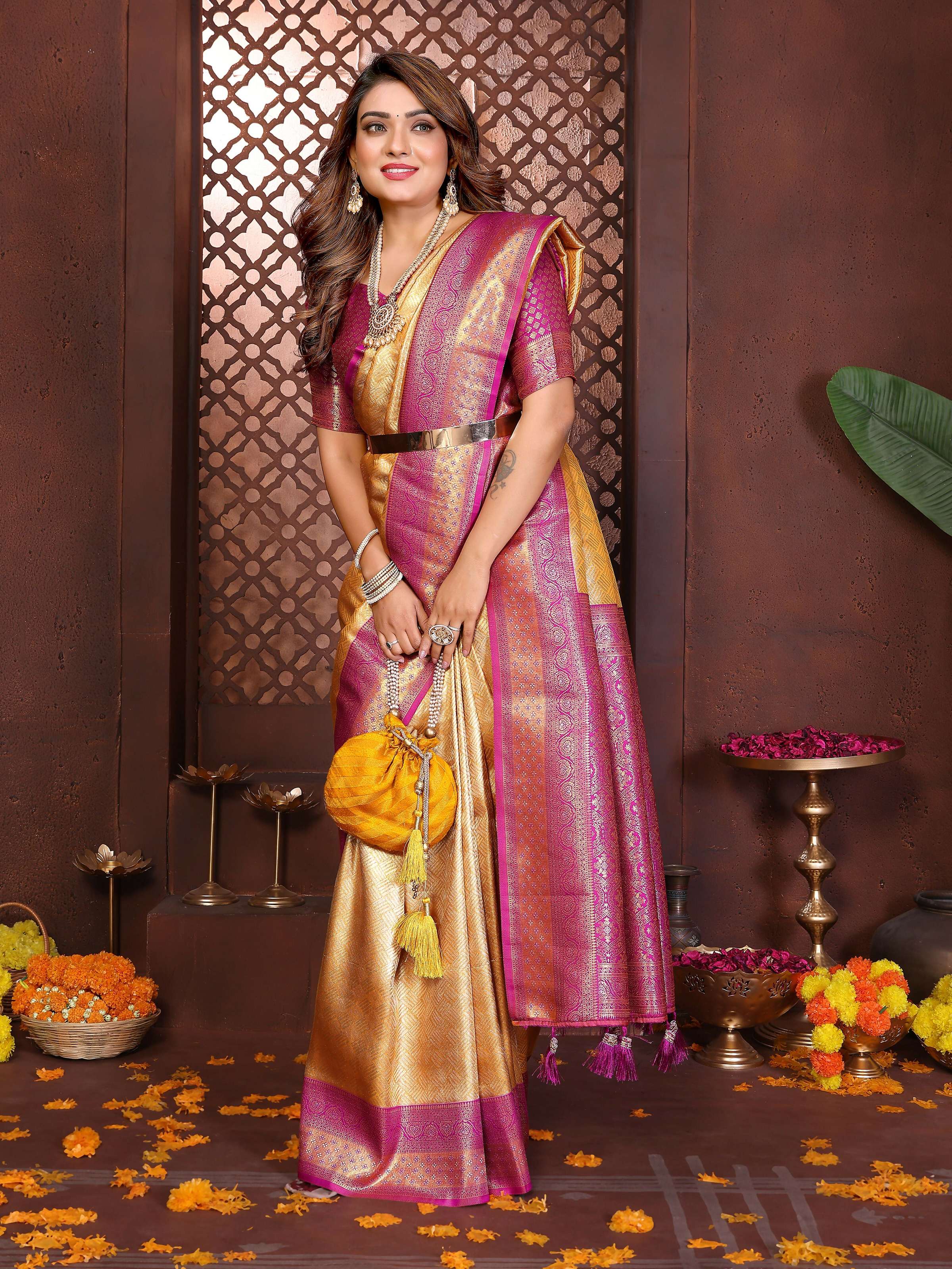 Aastha Fashion Cream Tissue Silk Woven Saree