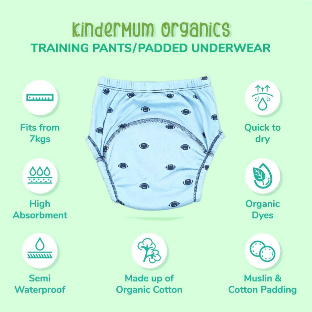 Kindermum Set Of 3- Cotton Padded Pull Up Training Pants/ Padded Underwear For Kids Rugby Animals Rains-Set of 3 PCs