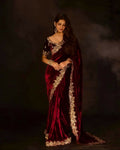 Joban Fashion Maroon 9000 Velvet Party Wear Sarees