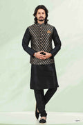 Raivat Ethnic Jacquard Banarasi Silk Woven Work 3 Pics Jacket Set In Black Colour