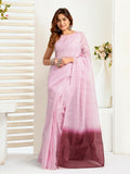 Joban Fashion Light Pink  Striped Linen Ready To Wear Saree With Unstitched Blouse