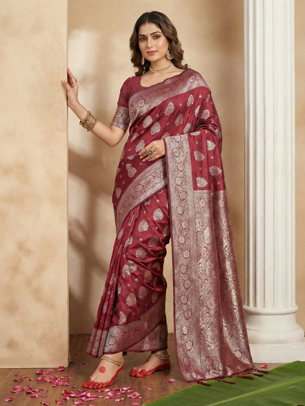Shree Shyam Fashion Maroon Silk Blend Saree