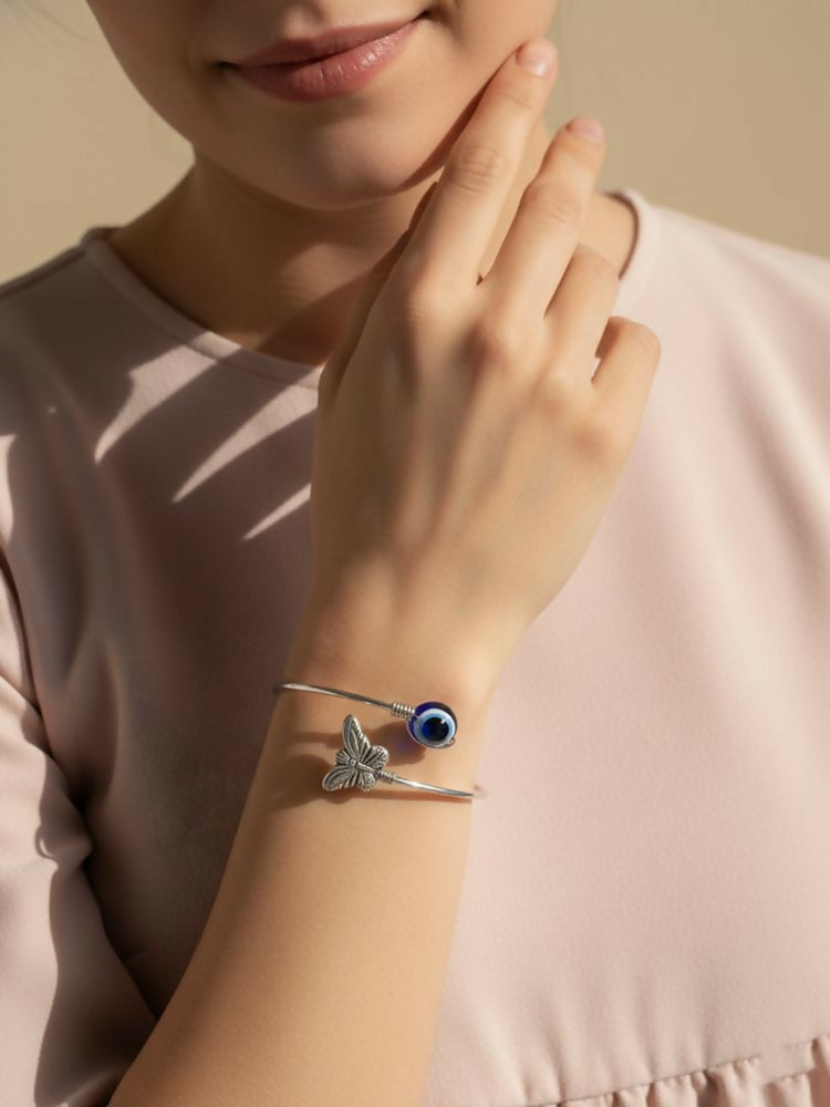 NVR Women Rhodium Plated Evil Eye Kada Bracelet