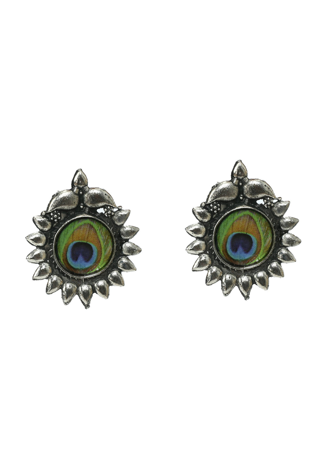 Mominos Fashion Johar Kamal Oxidised Silver-Plated Peacock Wings Work Necklace Handicraft
