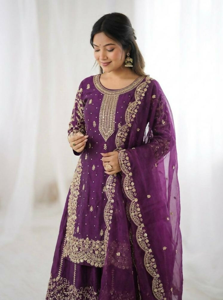 Teeya Creation Wine Color Fendy Silk Embroidery Work Wedding Wear Salwar Suit