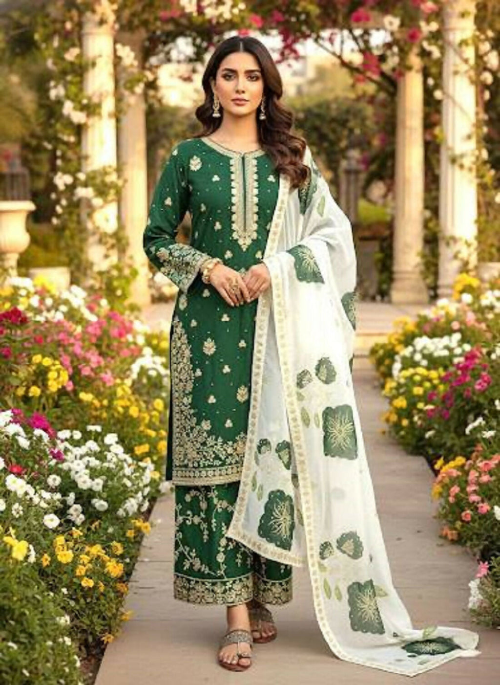 Teeya Creation Green Fendy Silk Beads Work Designer Wedding Wear Salwar Suit