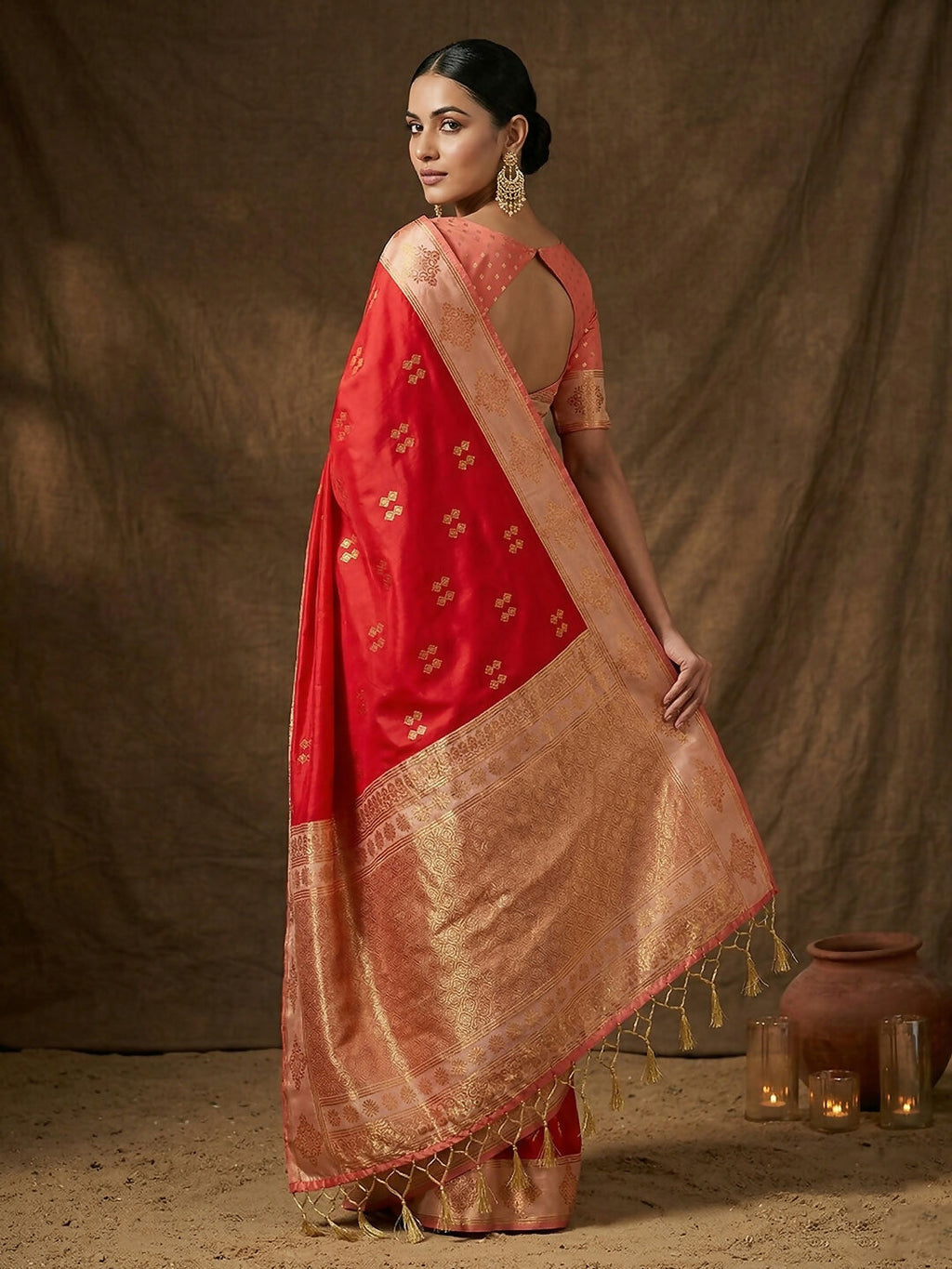 Shree Shyam Fashion Red Soft Silk Saree