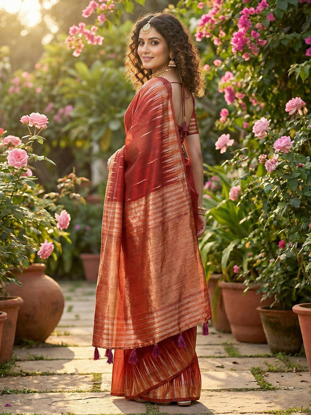 Shree Shyam Fashion Red Linen Cotton Saree
