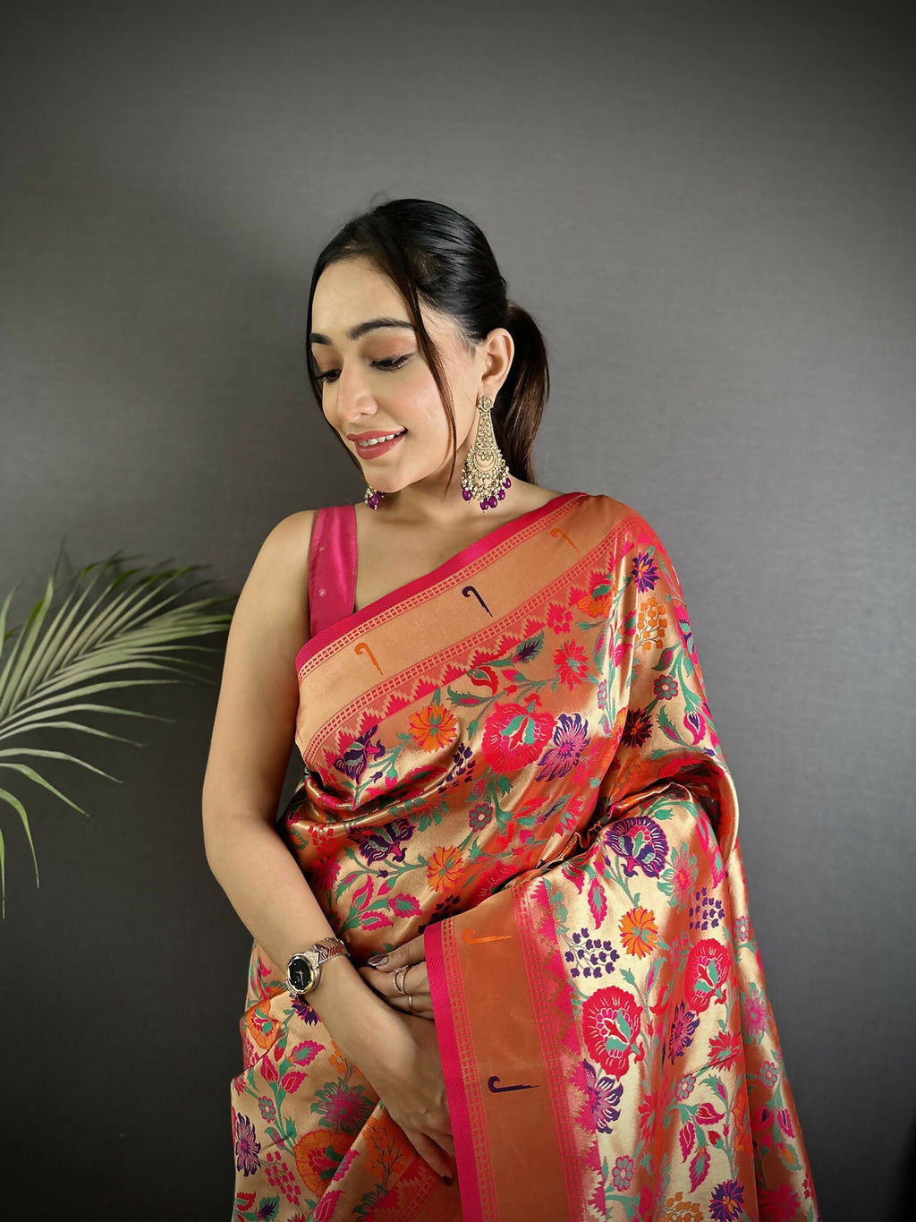 Joban Fashion Rani Pink Intricate Zari Weaving & Vibrant Motifs Soft Silk Paithani Saree