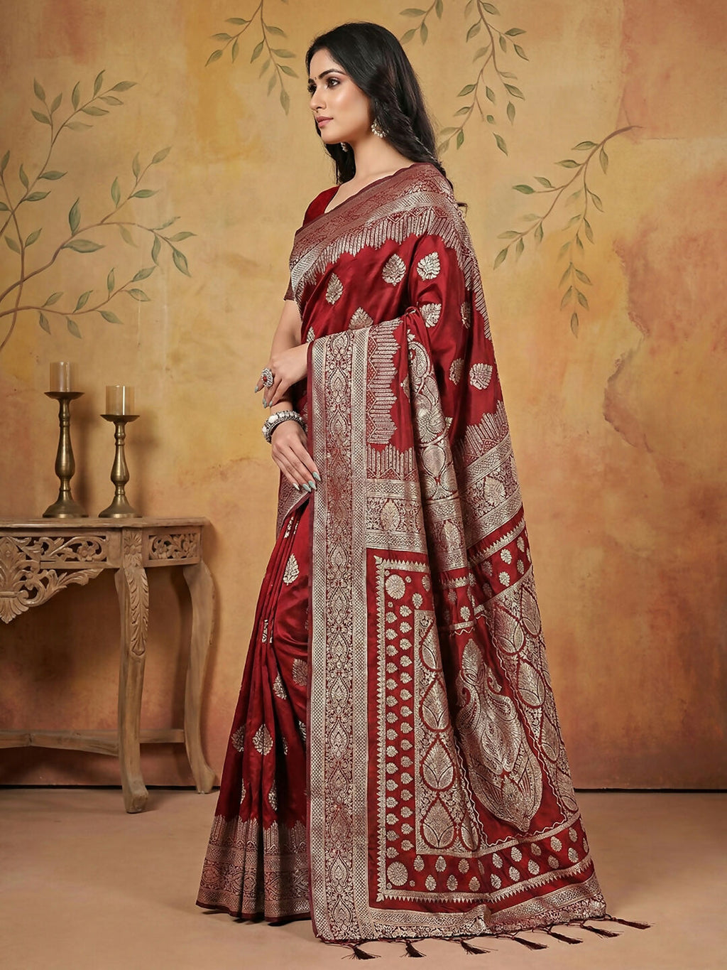 Shree Shyam Fashion Maroon Silk Blend Saree