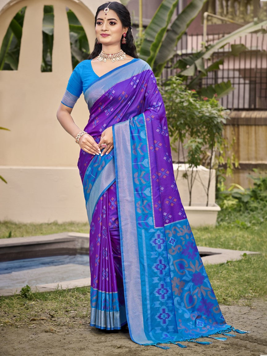 Anaita Violet Silk Saree With Blouse Piece