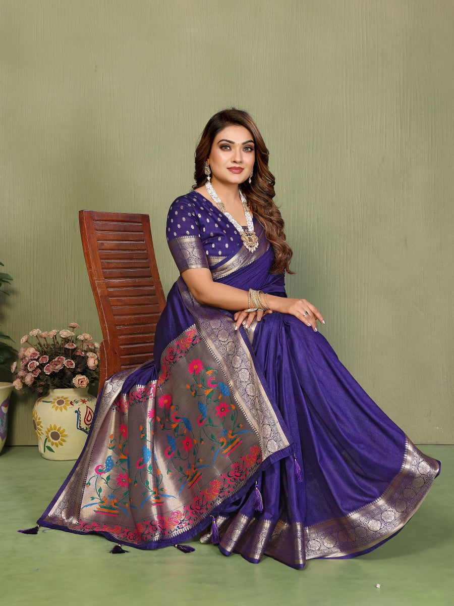 Anaita Violet Paithani Gala Silk Saree With Blouse