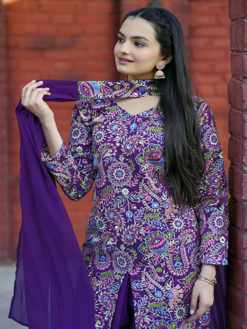 Teeya Creation Purple Color Tapeta Silk Embroidery Work Party Wear Palazzo Set
