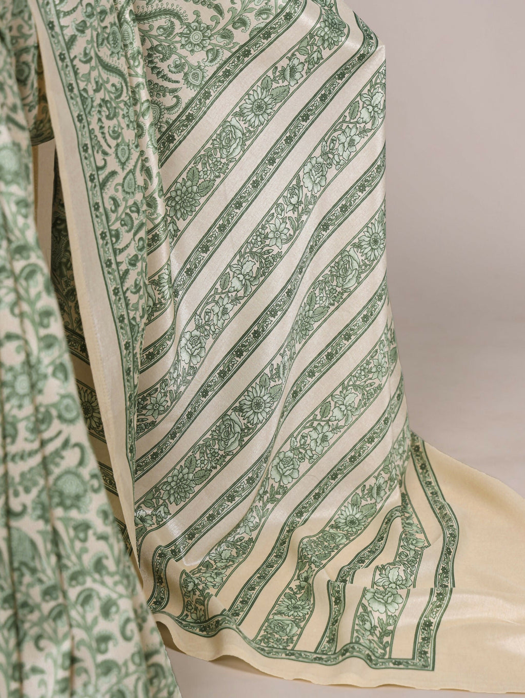 Vastranavya Green Tussar Silk Printed Saree with Unstitched Blouse
