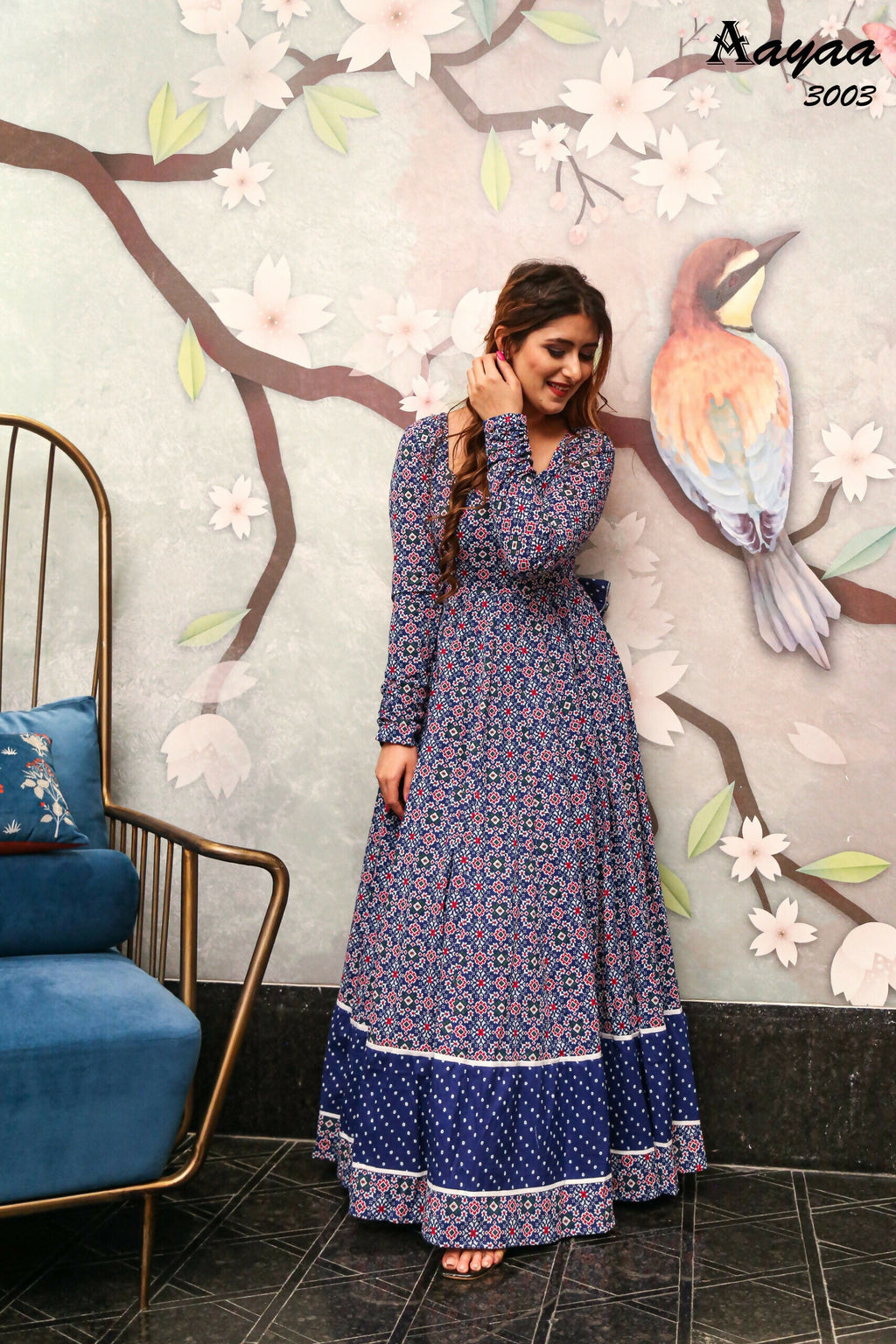 Aayaa Pure Ab Cotton Gown With Heavy Digital Print - Multi Color