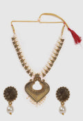 Mominos Fashion Joharkamal Oxidised Gold-Polished Pearls Work Long Necklace Handicraft For Women & Girls