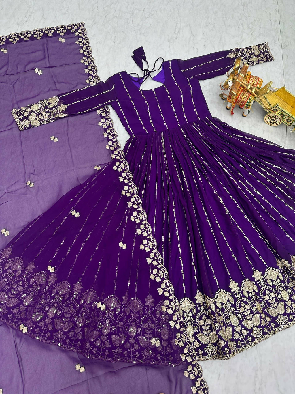 Teeya Creation Womens Casual Party Wear Heavy 5mm Sequence Embroidery Work Purple Gown Set