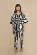 Breathables Women’S Loungewear Kaftan Cotton Black & White Abstract Print Co-Ord Set