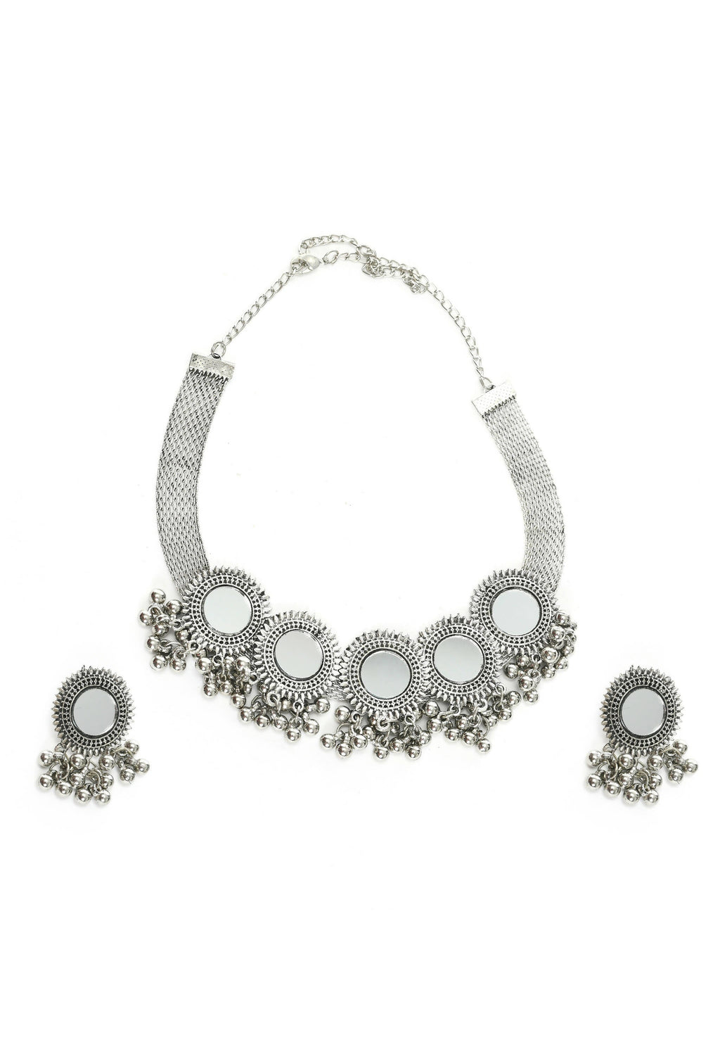 Mominos Fashion Johar Kamal Silver-Plated Brass Finish Mirror Work Women Choker