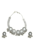 Mominos Fashion Johar Kamal Silver-Plated Brass Finish Mirror Work Women Choker