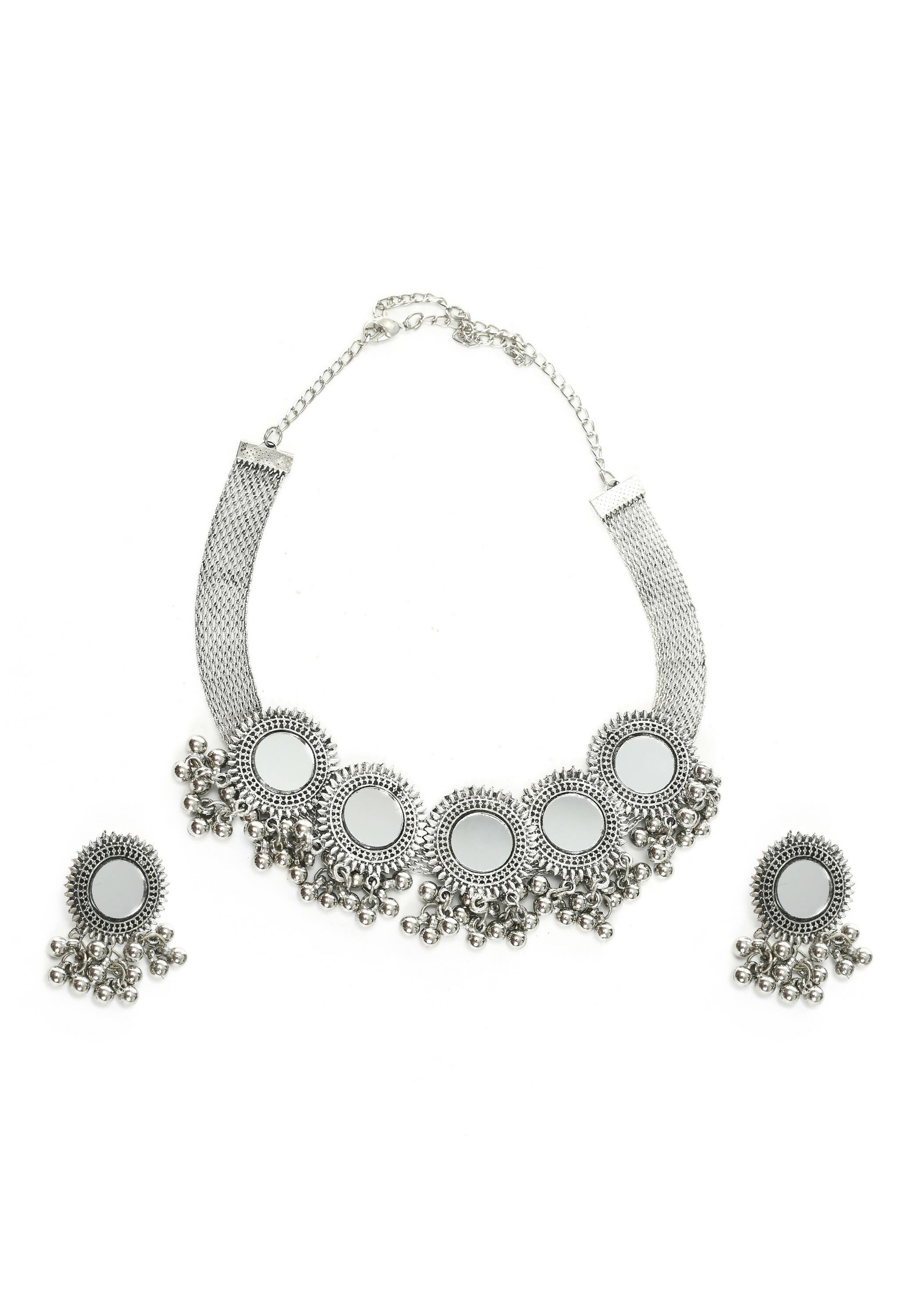 Mominos Fashion Johar Kamal Silver-Plated Brass Finish Mirror Work Women Choker