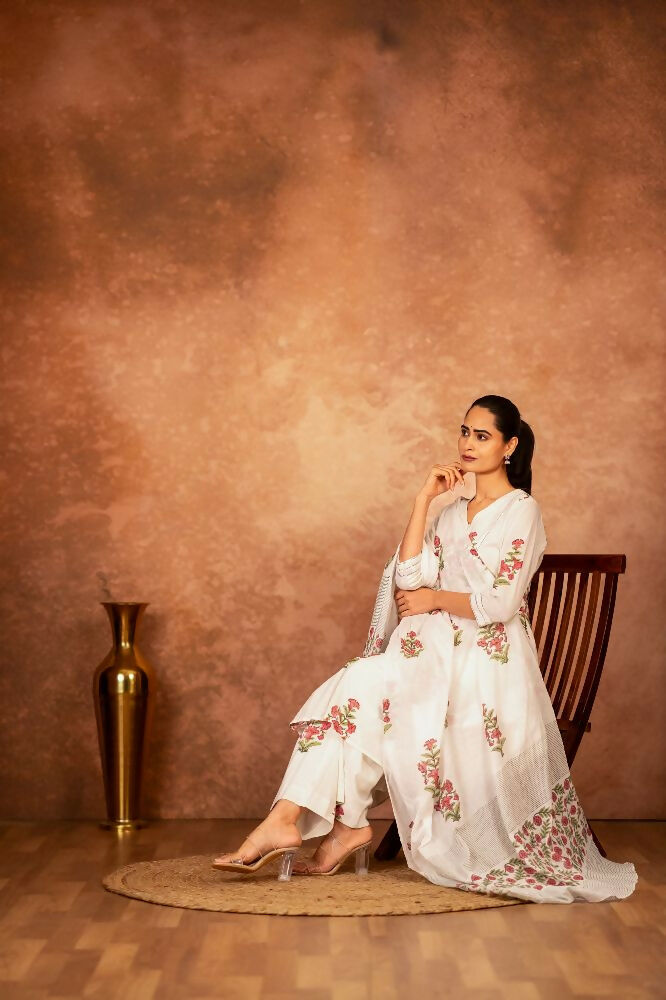Joban Fashion Off White Pink Hand Block Printed Cotton Suit Set