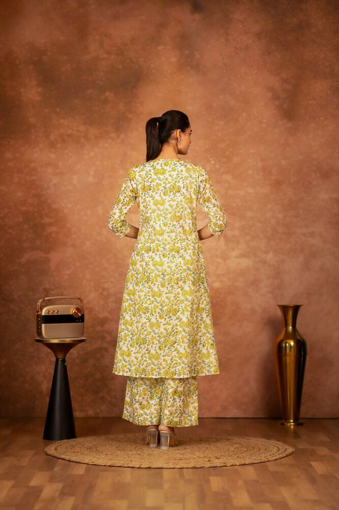 Joban Fashion Yellow Hand Block Printed Cotton Suit Set