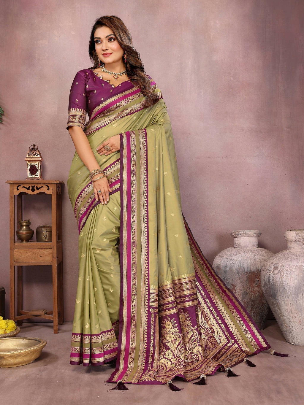 Aastha Fashion Mehndi Kalamkari Silk Weaving Saree