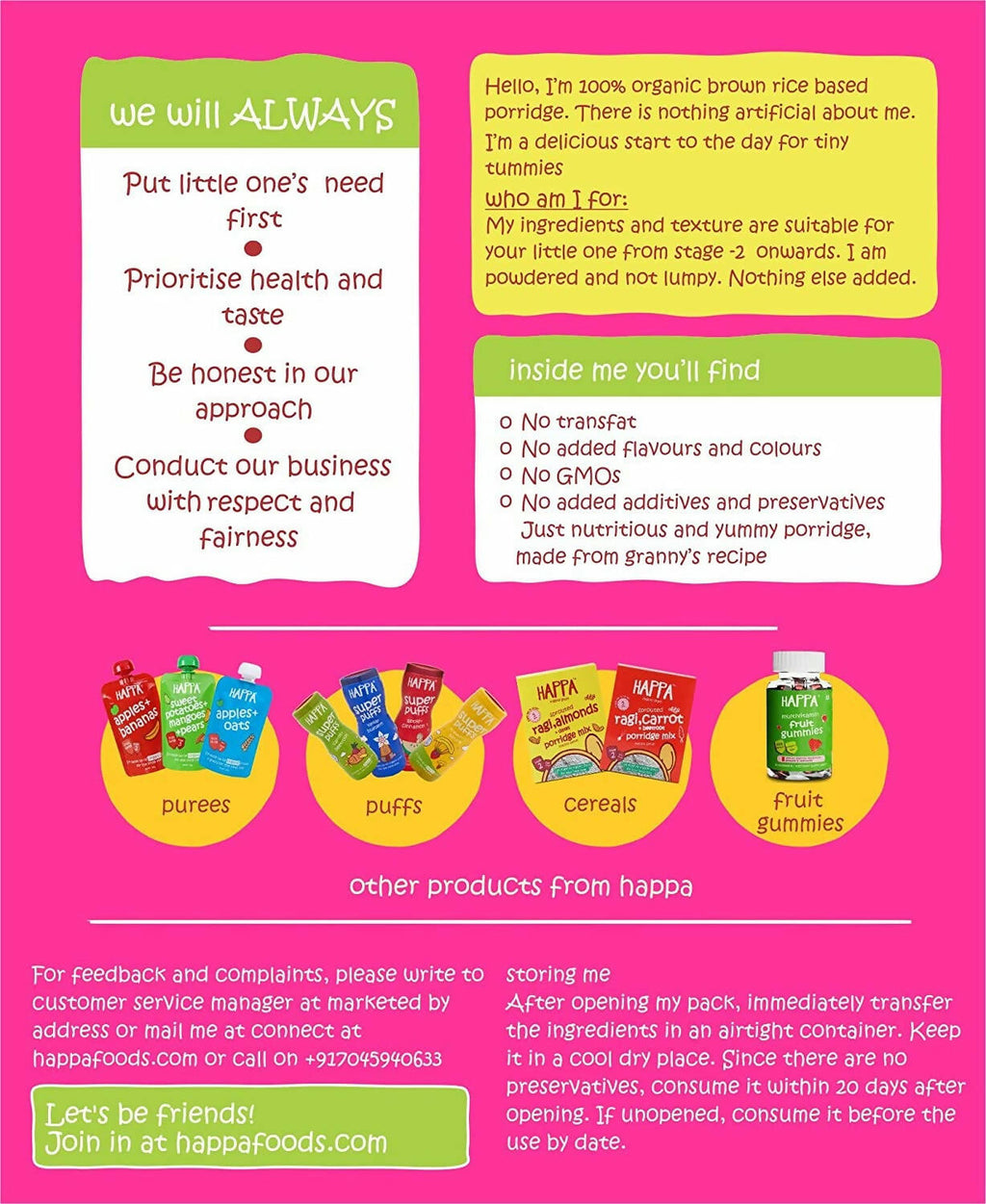 Happa Organic Baby Food, Brown Rice+ Apple + Banana Porridge Mix