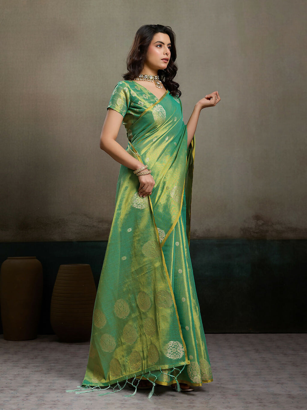 Shree Shyam Fashion Green Tissue Silk Saree