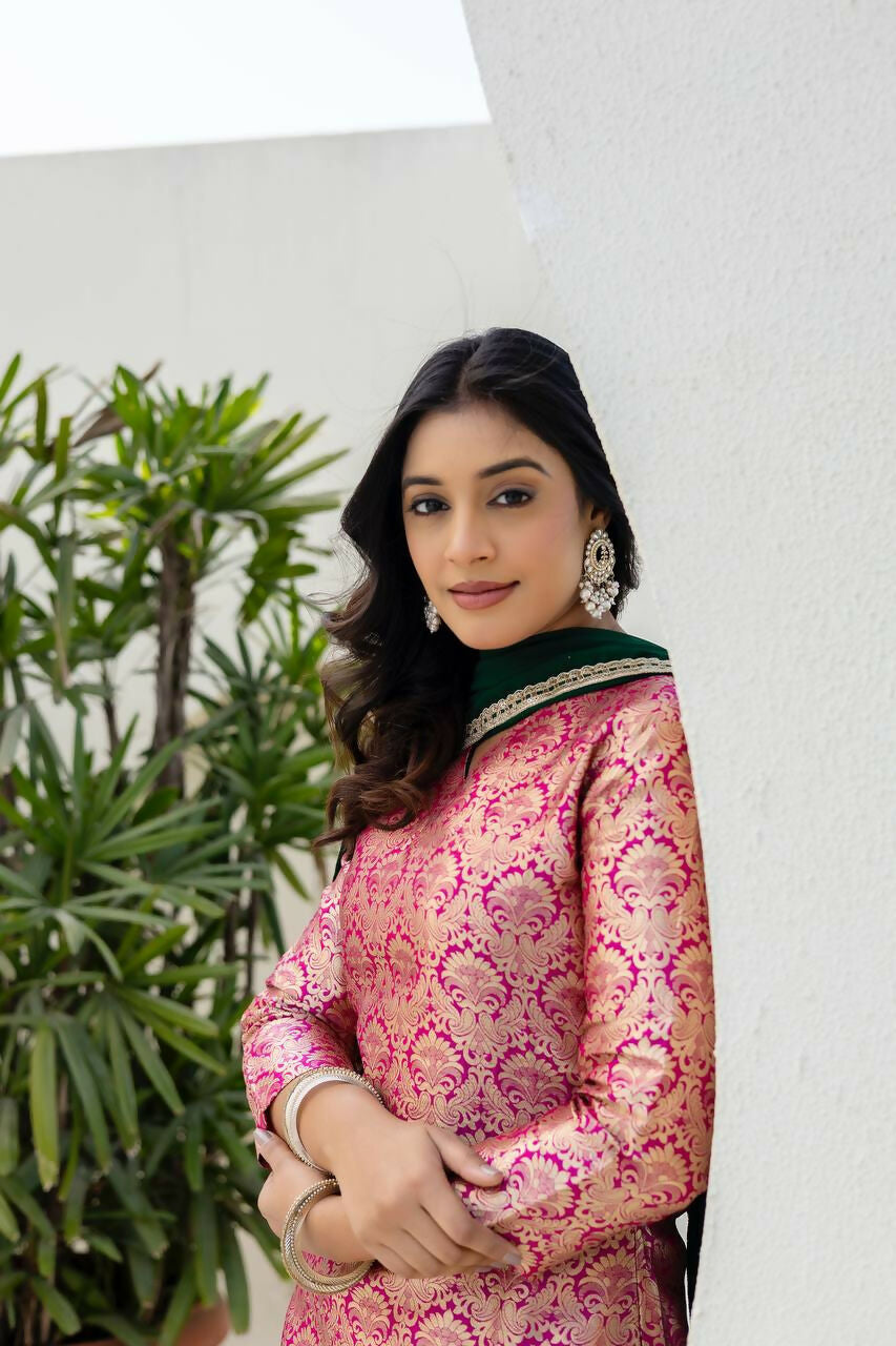 Joban Fashion Pink Jacquard Embroidered Sharara Set