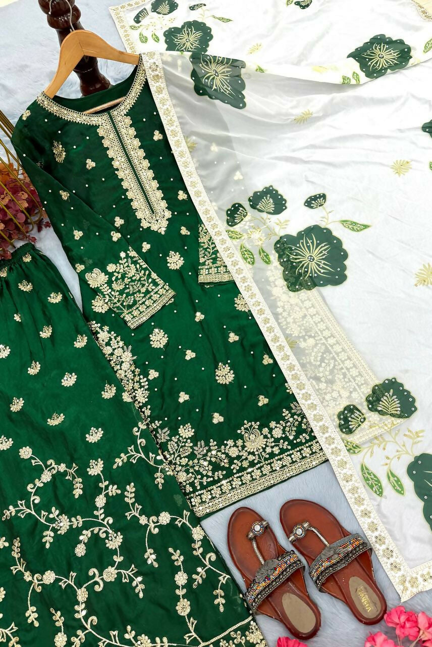 Teeya Creation Green Fendy Silk Beads Work Designer Wedding Wear Salwar Suit