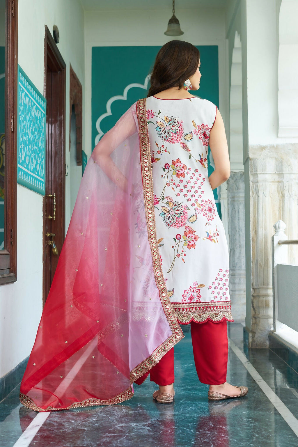 Joban Fashion White Kurta Set Georgette Embroidery Sequence Work