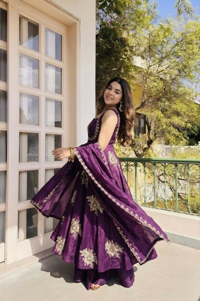 Teeya Creation New Womens Trendy Embroidery Sequence Work Purple Kurta Set