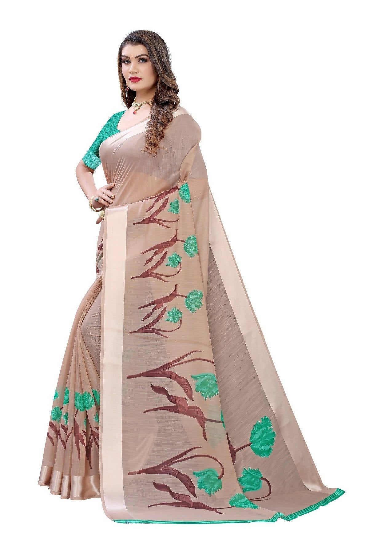 Vamika Brown Linen Satin Patta Saree (VANI CHIKU)