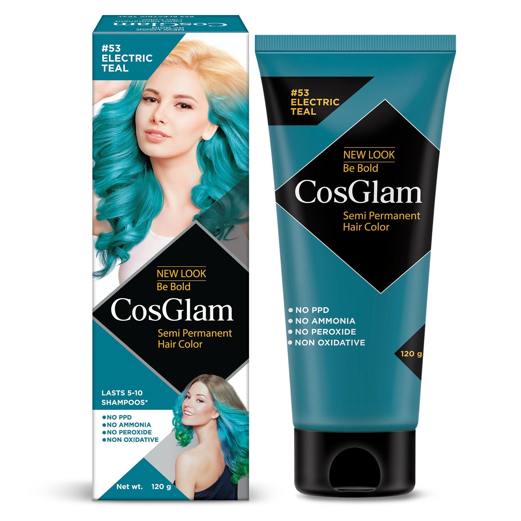 Cosglam Semi Permanent Hair Color for Women & Men (#53 Electric Teal)