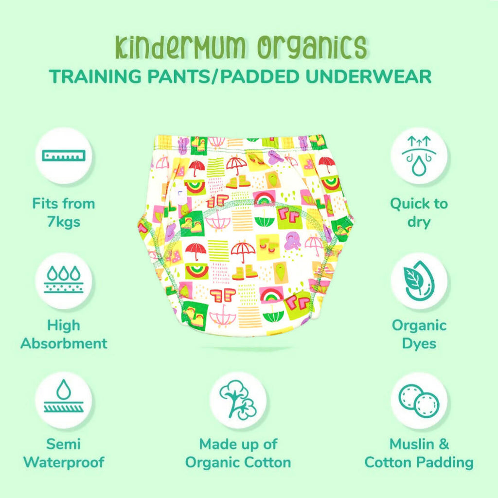 Kindermum Set Of 3- Cotton Padded Pull Up Training Pants/ Padded Underwear For Kids Rugby Animals Rains-Set of 3 PCs