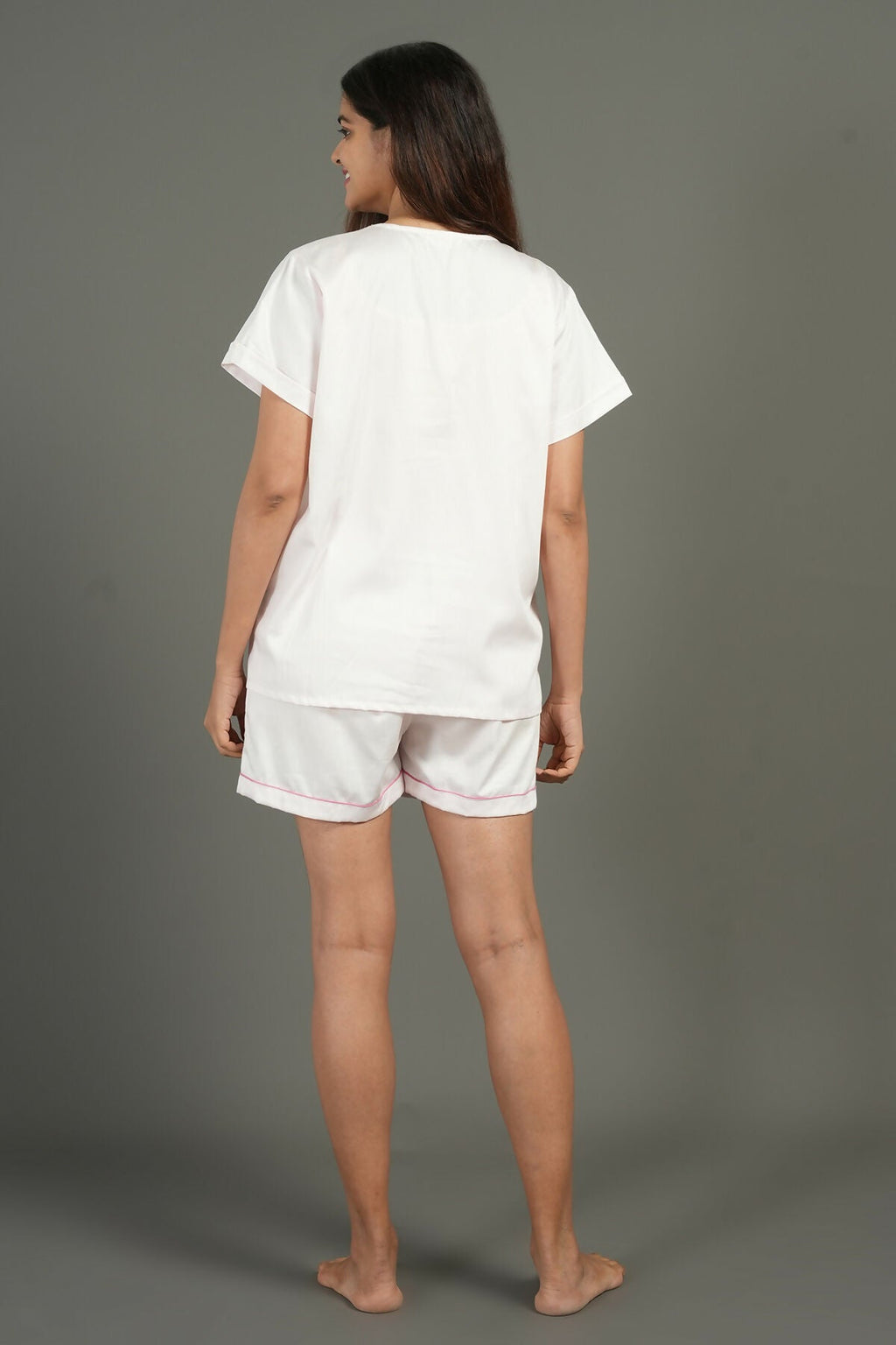 Breathables Women Cotton Night Suit Shirt And Shorts Co-Ord Set I Nightwear | Loungewear Set In Solid Colours