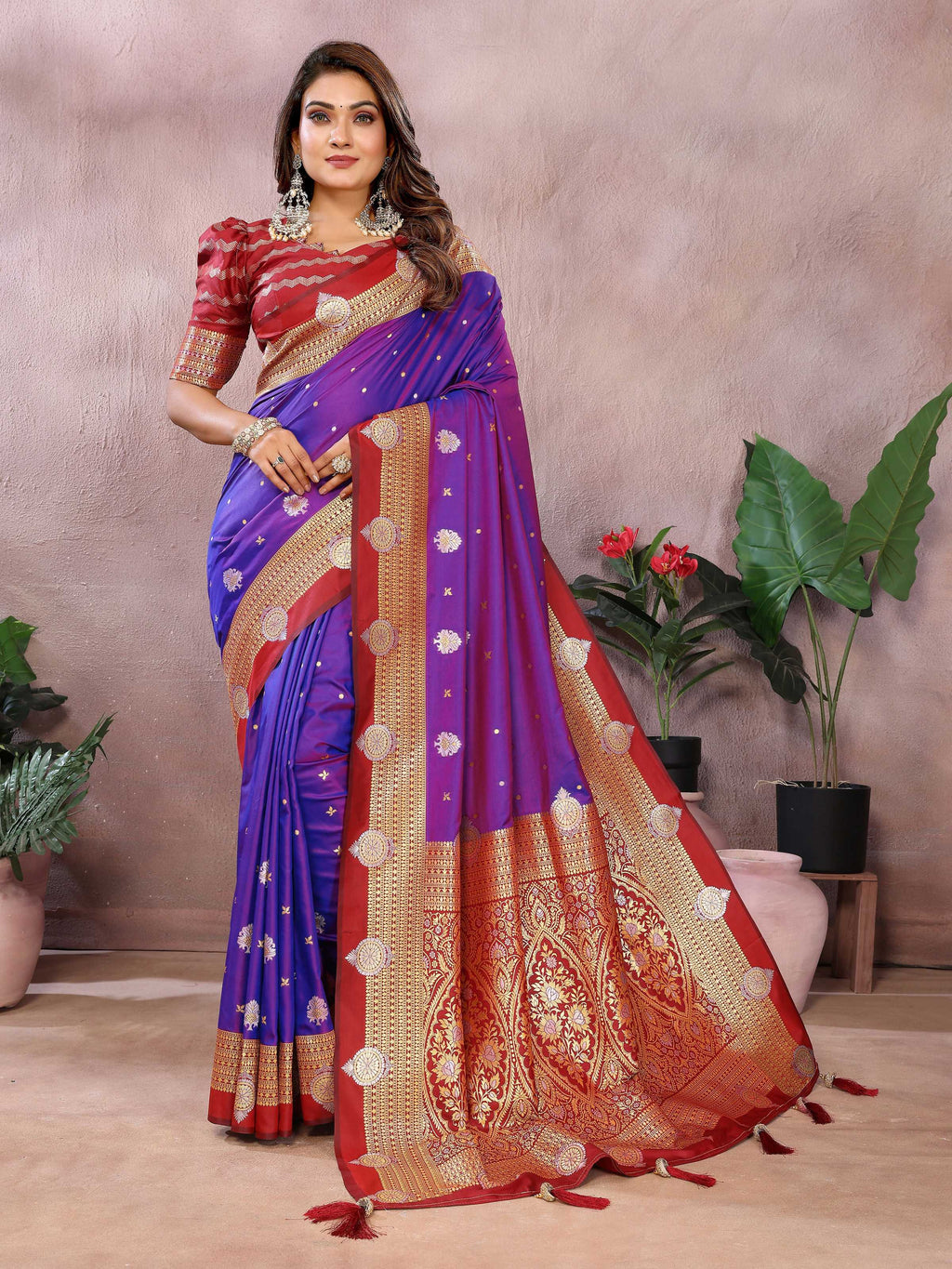 Aastha Fashion Violet Silk Sarees Weaving Saree