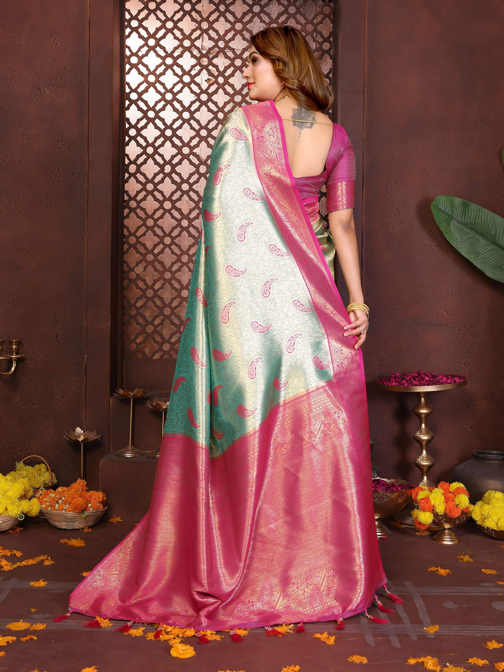 Aastha Fashion Sea Green Tissue Silk Weaving Saree