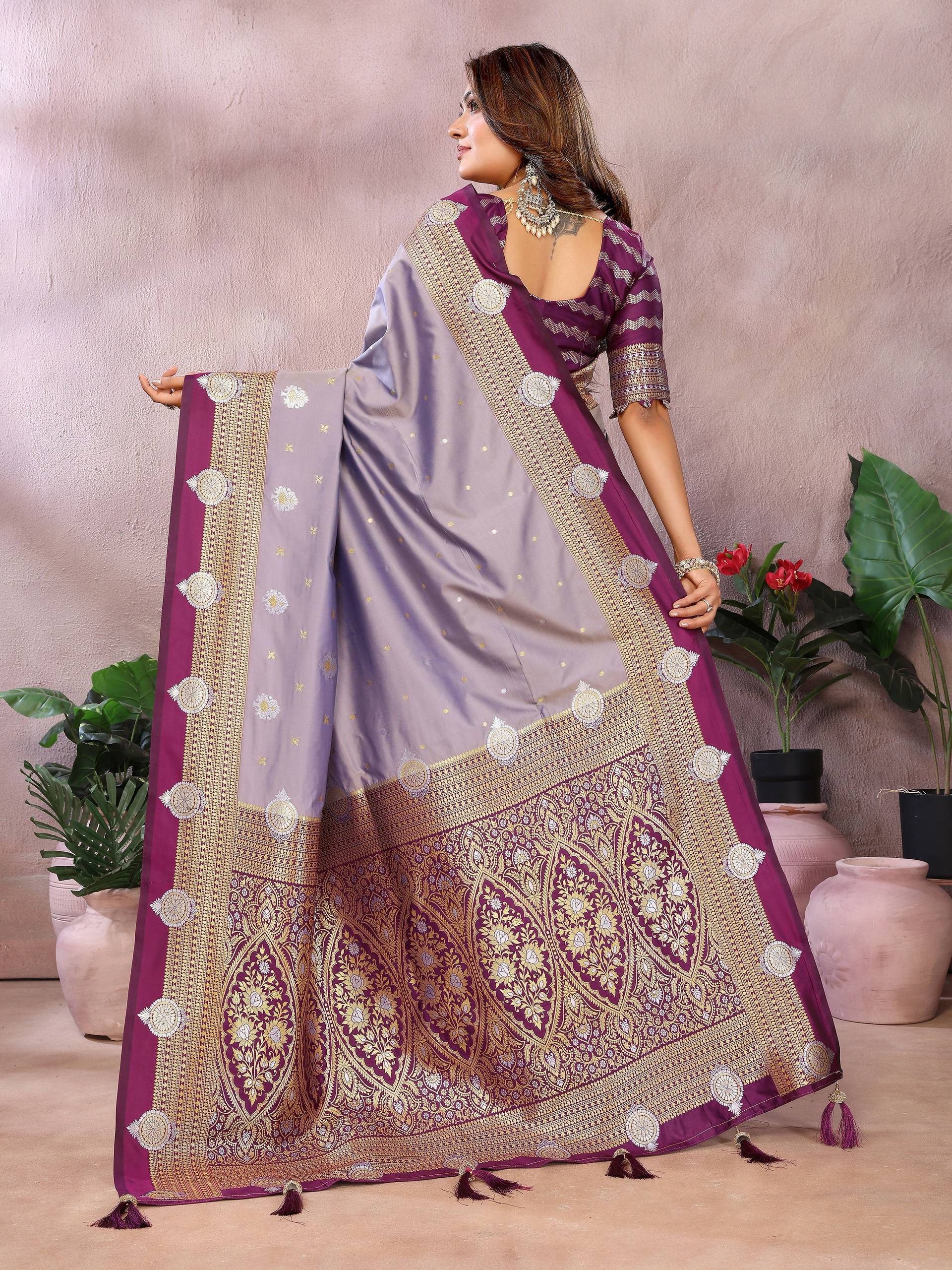 Aastha Fashion Lavender Silk Sarees Weaving Saree