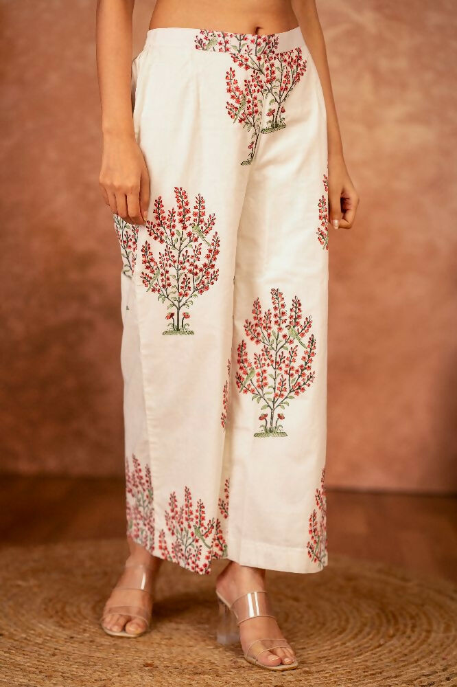 Joban Fashion Off White Pink Hand Block Printed Cotton Suit Set